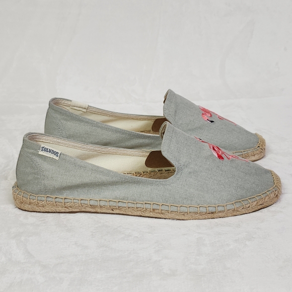 Soludos Flamingo Espadrille Blue/Gray Smoking Slipper Womens Size 9 - Picture 2 of 11